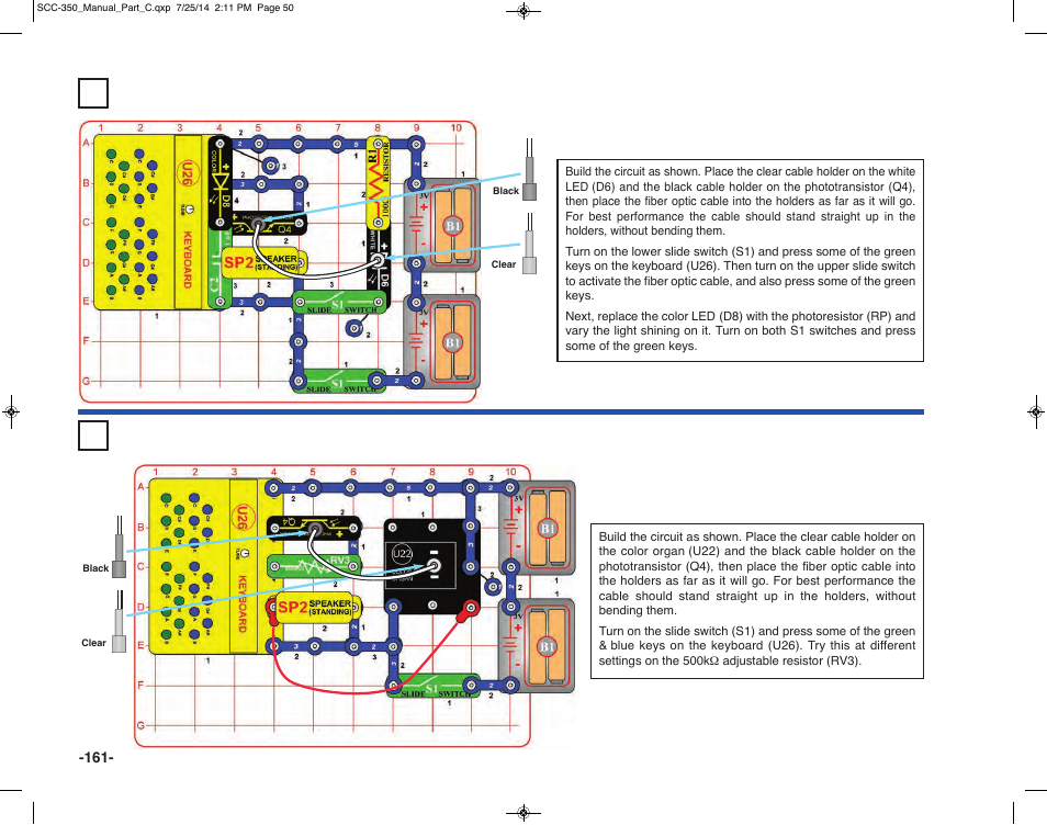 Project 385 fiber keyboard control, Project 386 fiber optic feedback | Elenco Snap Circuits® Deluxe Sound & Light Combo User Manual | Page 162 / 168