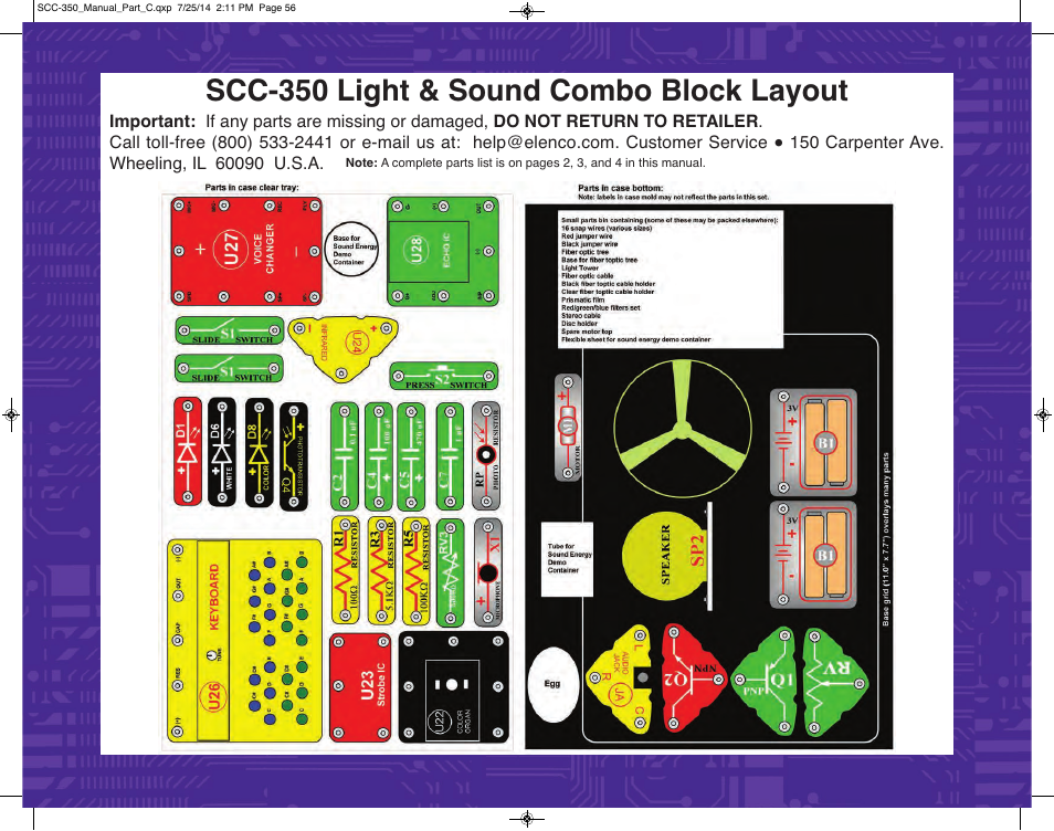 Scc-350 light & sound combo block layout | Elenco Snap Circuits® Deluxe Sound & Light Combo User Manual | Page 168 / 168