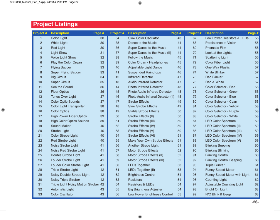 Project listings | Elenco Snap Circuits® Deluxe Sound & Light Combo User Manual | Page 27 / 168