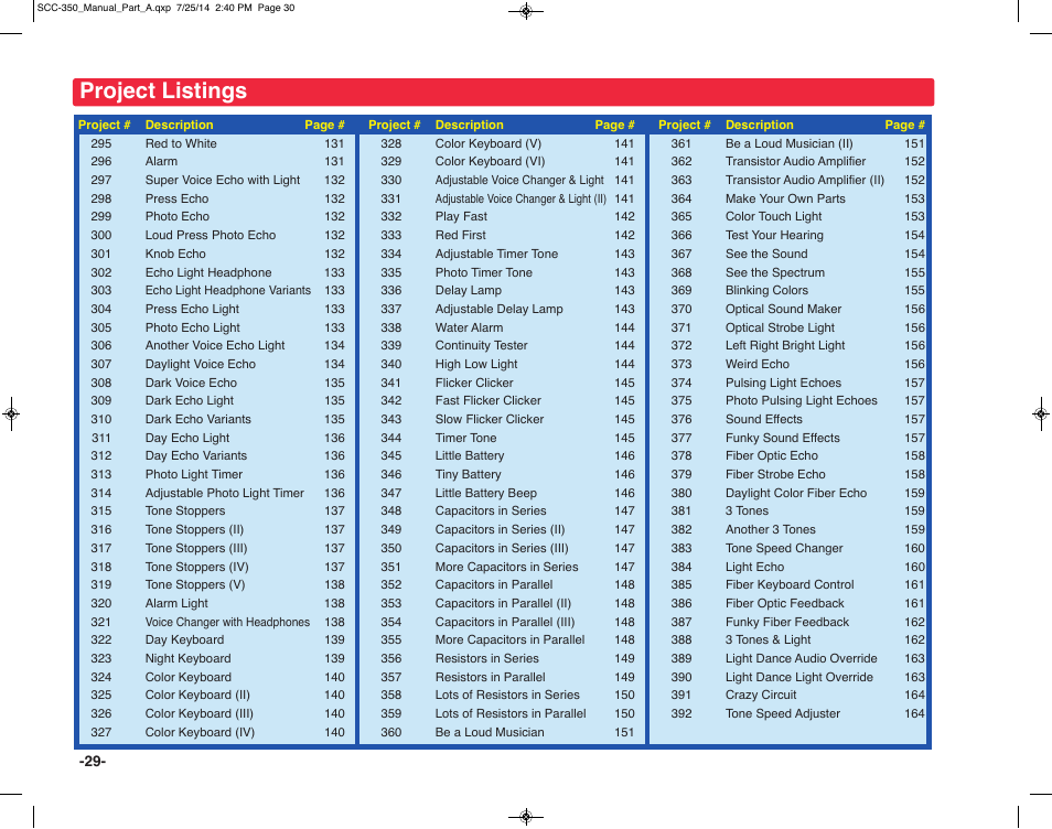 Project listings | Elenco Snap Circuits® Deluxe Sound & Light Combo User Manual | Page 30 / 168