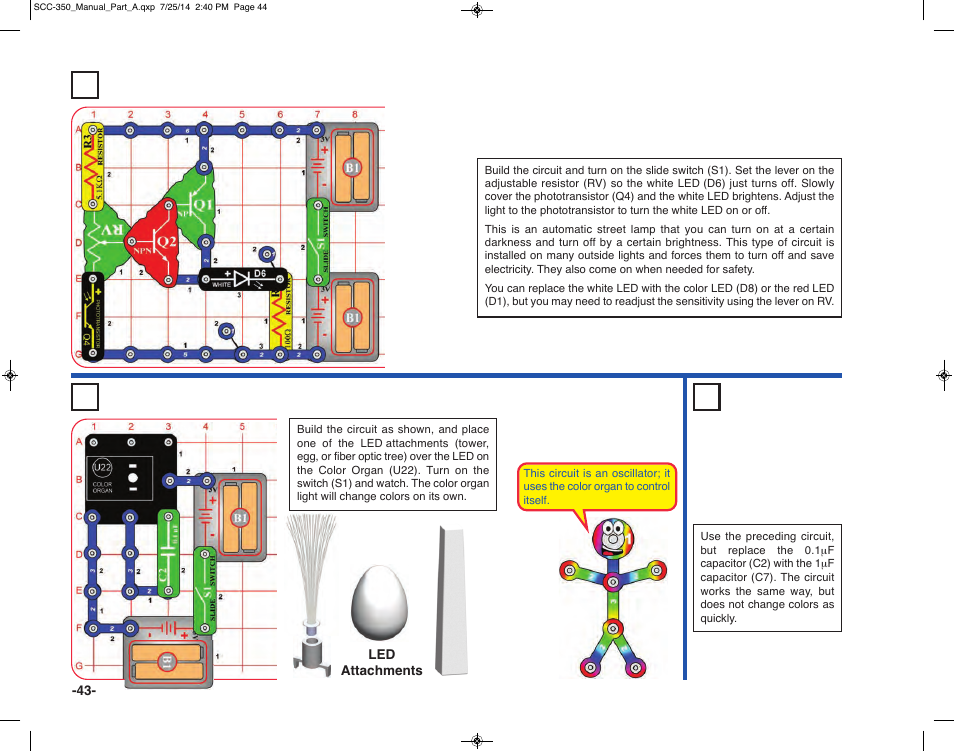 Project 34 slow color oscillator | Elenco Snap Circuits® Deluxe Sound & Light Combo User Manual | Page 44 / 168