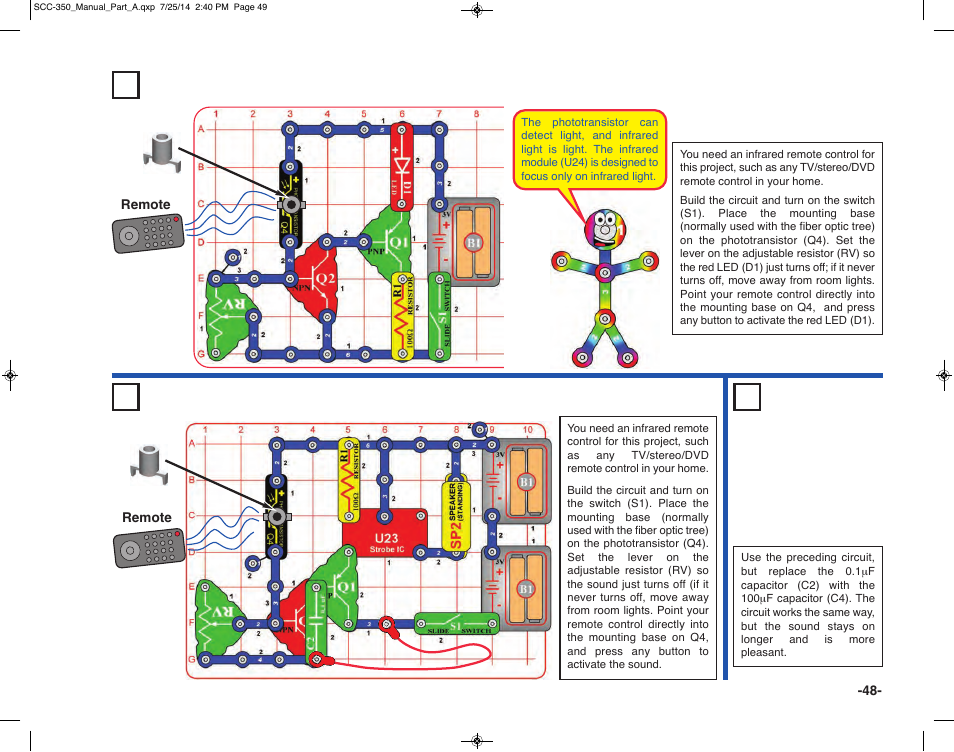 Project 46 photo audio infrared detector (ii) | Elenco Snap Circuits® Deluxe Sound & Light Combo User Manual | Page 49 / 168
