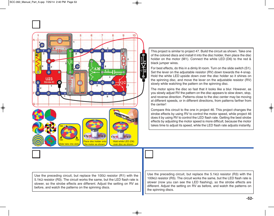 Project 57 motor strobe effects | Elenco Snap Circuits® Deluxe Sound & Light Combo User Manual | Page 53 / 168