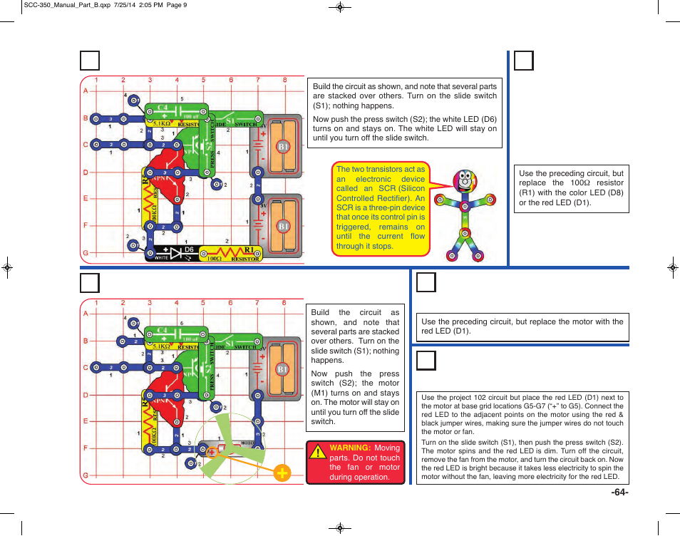 Project 102 white blinker, Stuck on light, Project 100 | Project 101 stuck on lights | Elenco Snap Circuits® Deluxe Sound & Light Combo User Manual | Page 65 / 168