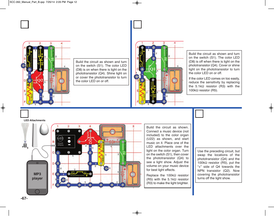 Project 114, Project 115 daylight light show | Elenco Snap Circuits® Deluxe Sound & Light Combo User Manual | Page 68 / 168