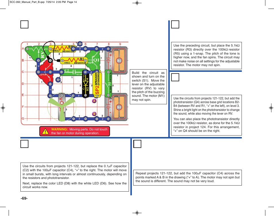 Project 122 buzz fan | Elenco Snap Circuits® Deluxe Sound & Light Combo User Manual | Page 70 / 168