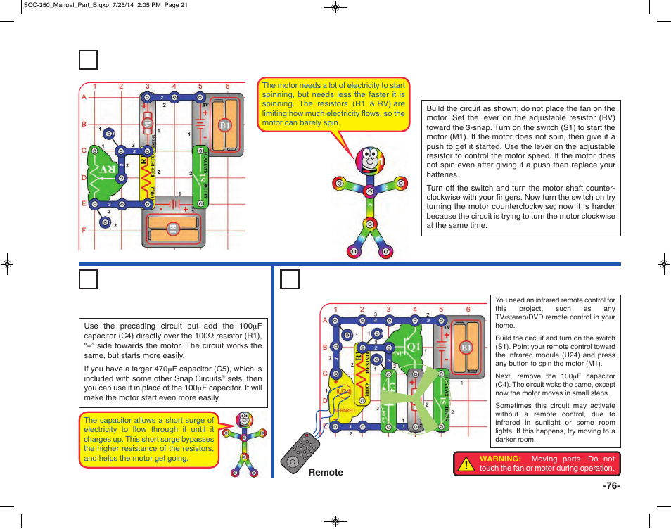 Project 142 r/c motor | Elenco Snap Circuits® Deluxe Sound & Light Combo User Manual | Page 77 / 168