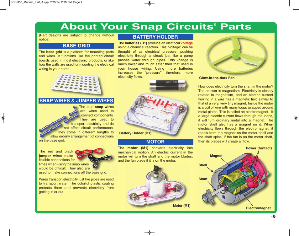 About your snap circuits, Parts | Elenco Snap Circuits® Deluxe Sound & Light Combo User Manual | Page 9 / 168