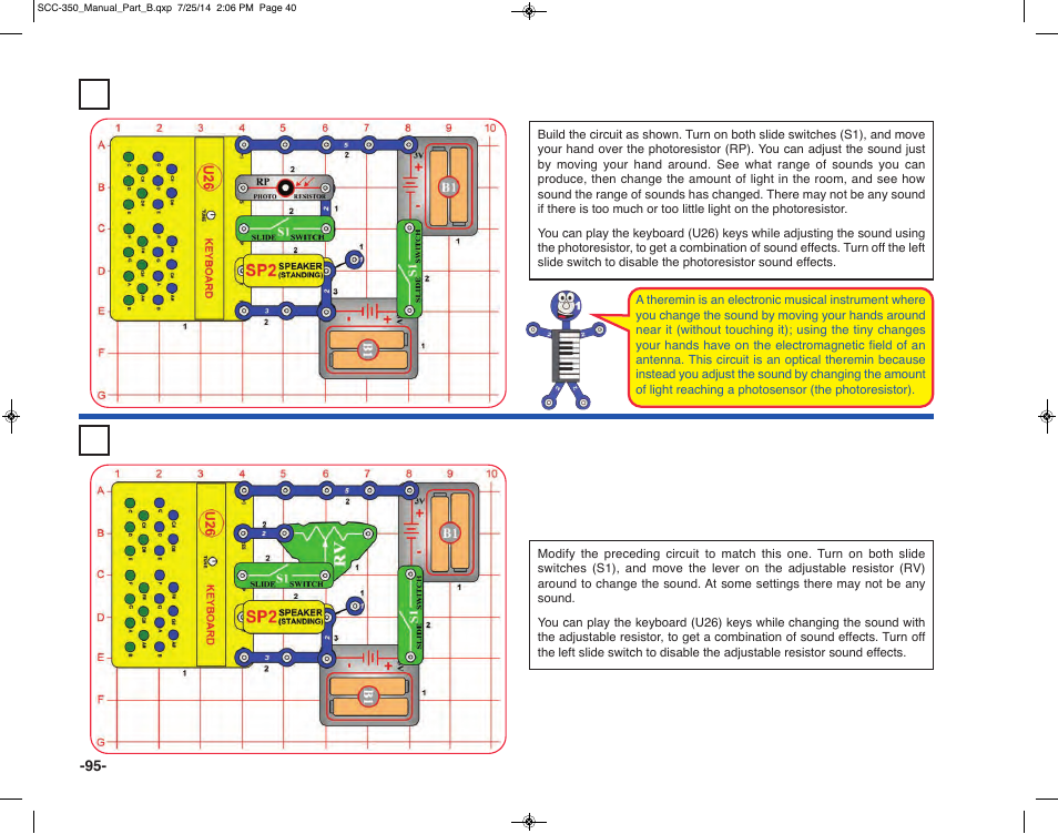 Project 188 optical theremin, Project 189 keyboard slider | Elenco Snap Circuits® Deluxe Sound & Light Combo User Manual | Page 96 / 168