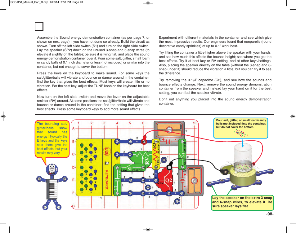 Project 196 sound energy demonstration | Elenco Snap Circuits® Deluxe Sound & Light Combo User Manual | Page 99 / 168