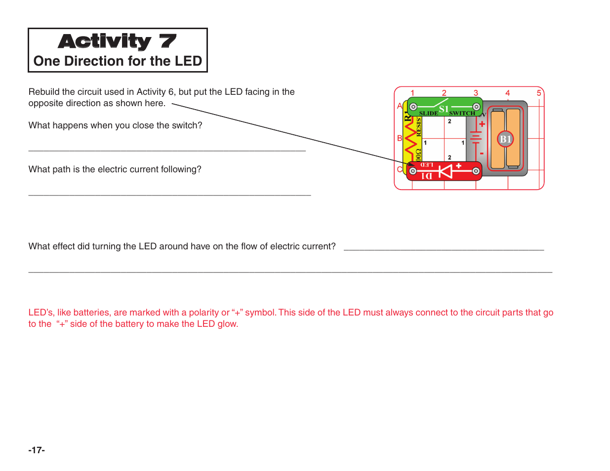 Activity 7, One direction for the led | Elenco Snap Circuits® Home Learning User Manual | Page 18 / 48