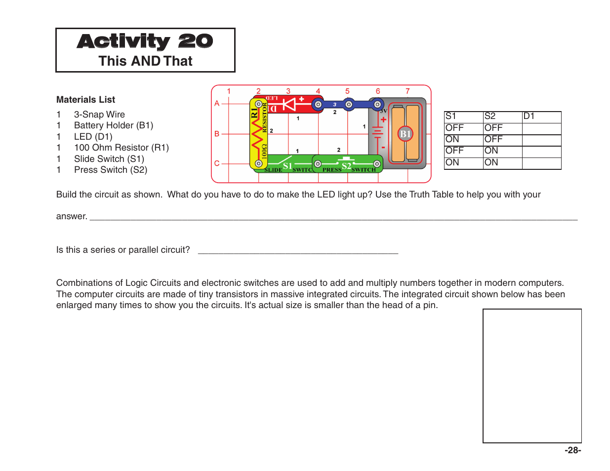 Activity 20, This and that | Elenco Snap Circuits® Home Learning User Manual | Page 29 / 48
