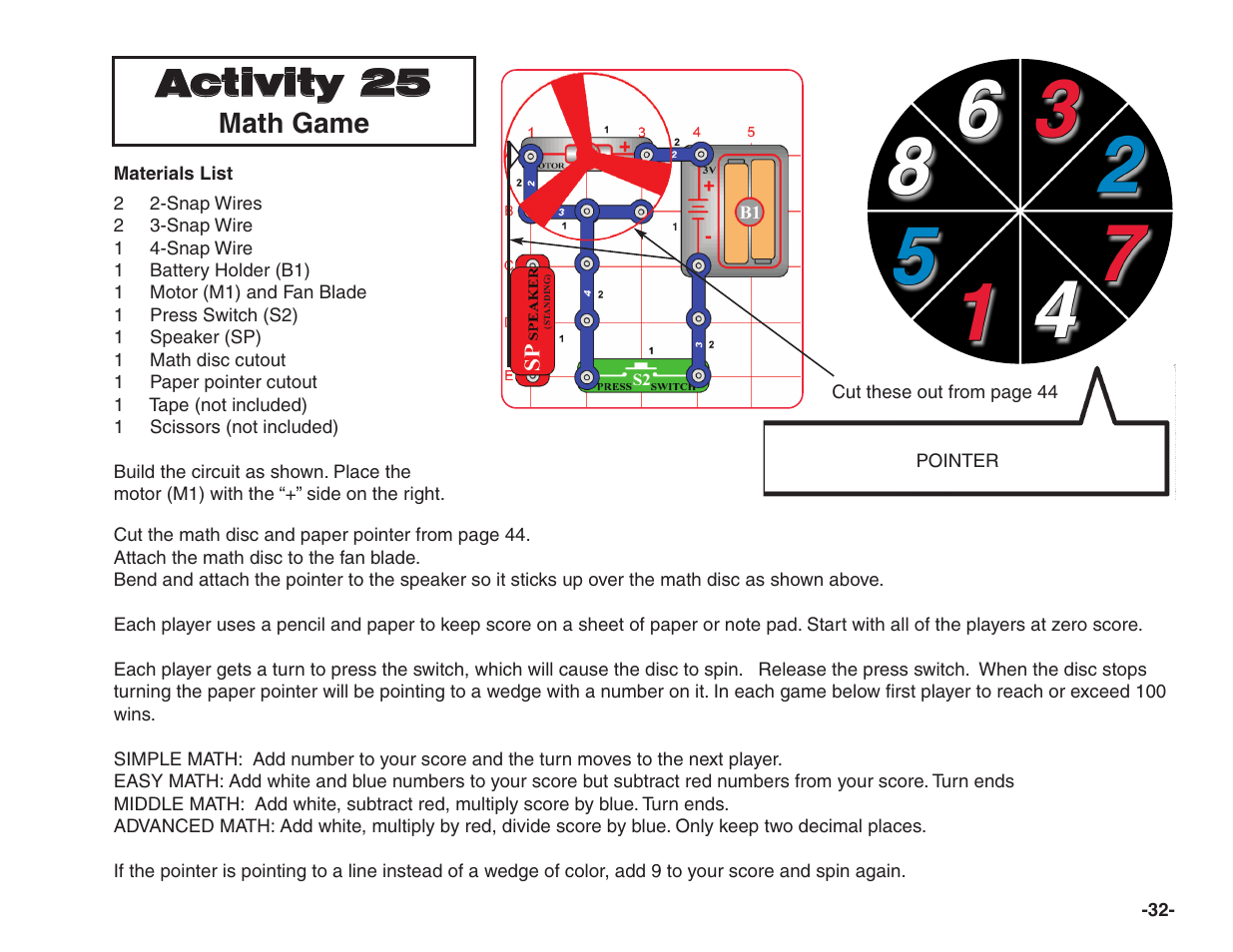 Activity 25, Math game | Elenco Snap Circuits® Home Learning User Manual | Page 33 / 48