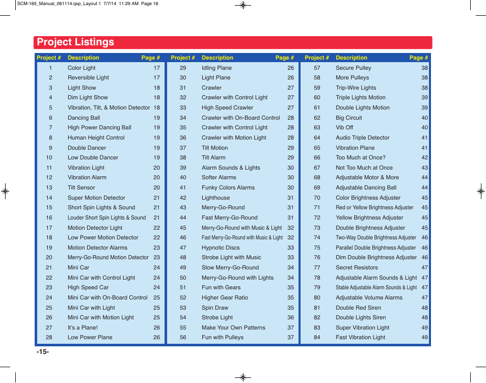 Project listings | Elenco Snap Circuits Motion User Manual | Page 16 / 84