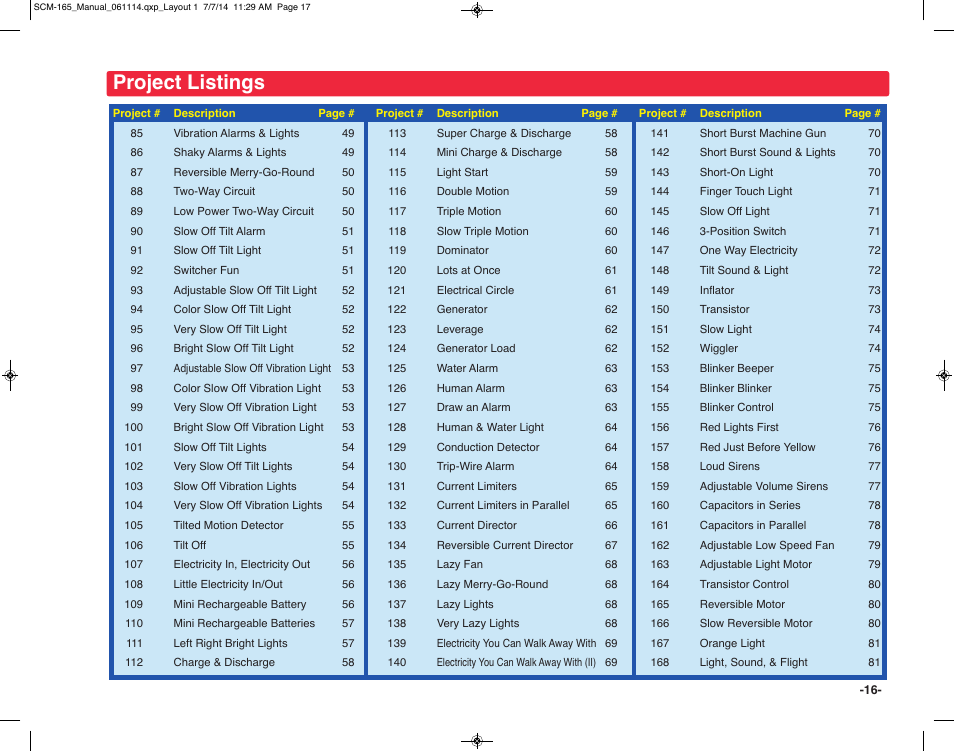 Project listings | Elenco Snap Circuits Motion User Manual | Page 17 / 84