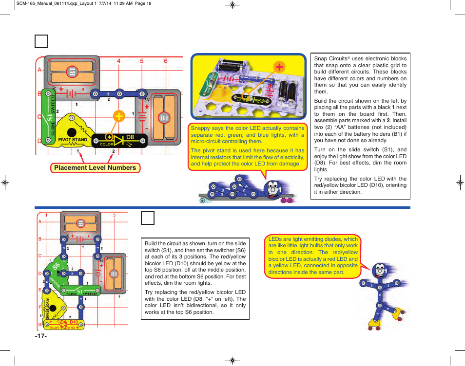 Project 1 color light, Project 2 reversible light | Elenco Snap Circuits Motion User Manual | Page 18 / 84