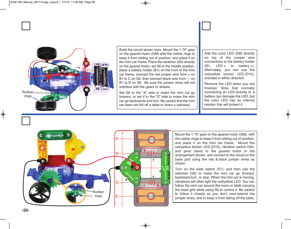 Project 24 mini car with on-board control, Project 26 mini car with motion light, Project 25 mini car with light | Elenco Snap Circuits Motion User Manual | Page 26 / 84