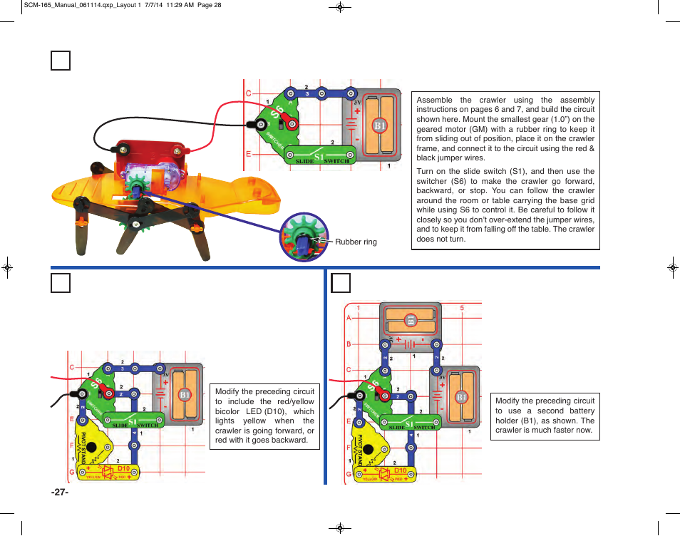 Project 31 crawler project 33, Project 32 crawler with control light, High speed crawler | Elenco Snap Circuits Motion User Manual | Page 28 / 84