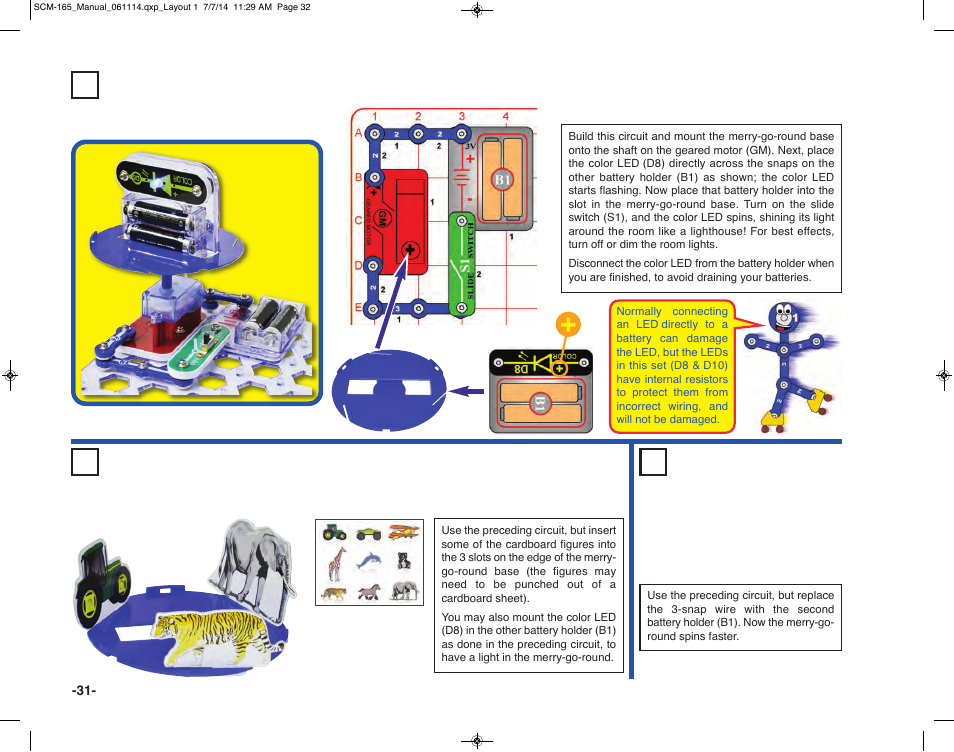 Project 42 lighthouse project 43 merry-go-round, Project 44 fast merry- go-round | Elenco Snap Circuits Motion User Manual | Page 32 / 84