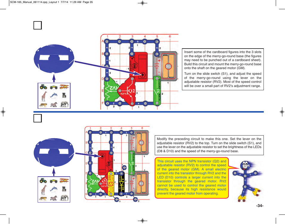 Project 49 slow merry-go-round, Project 50 adjustable merry-go- round with lights | Elenco Snap Circuits Motion User Manual | Page 35 / 84