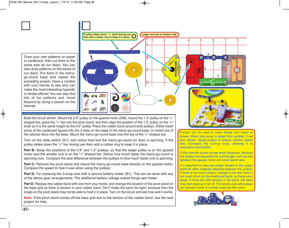 Project 56 fun with pulleys, Project 55 make your own patterns | Elenco Snap Circuits Motion User Manual | Page 38 / 84