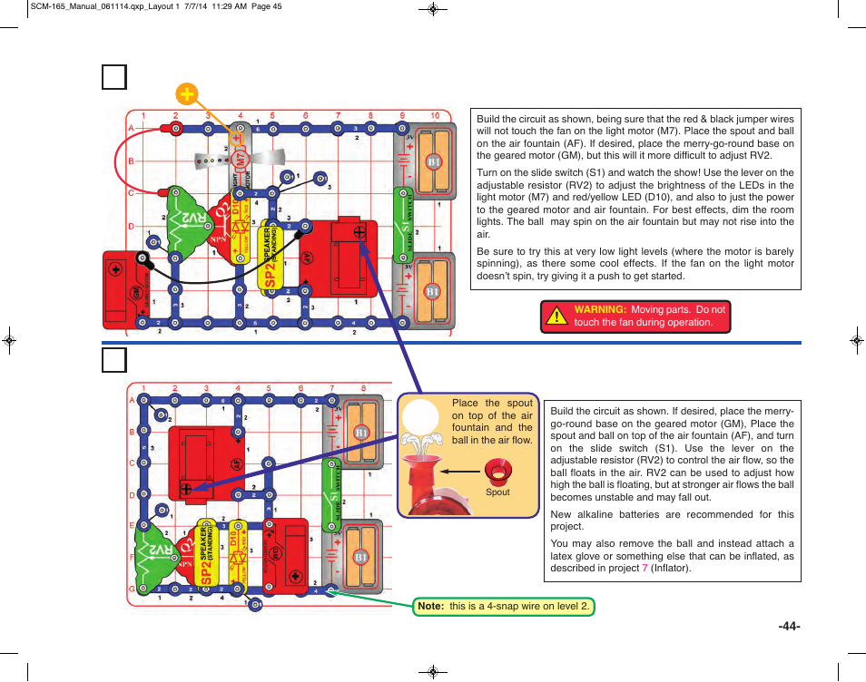 Project 68 adjustable motor & more, Project 69 adjustable dancing ball | Elenco Snap Circuits Motion User Manual | Page 45 / 84