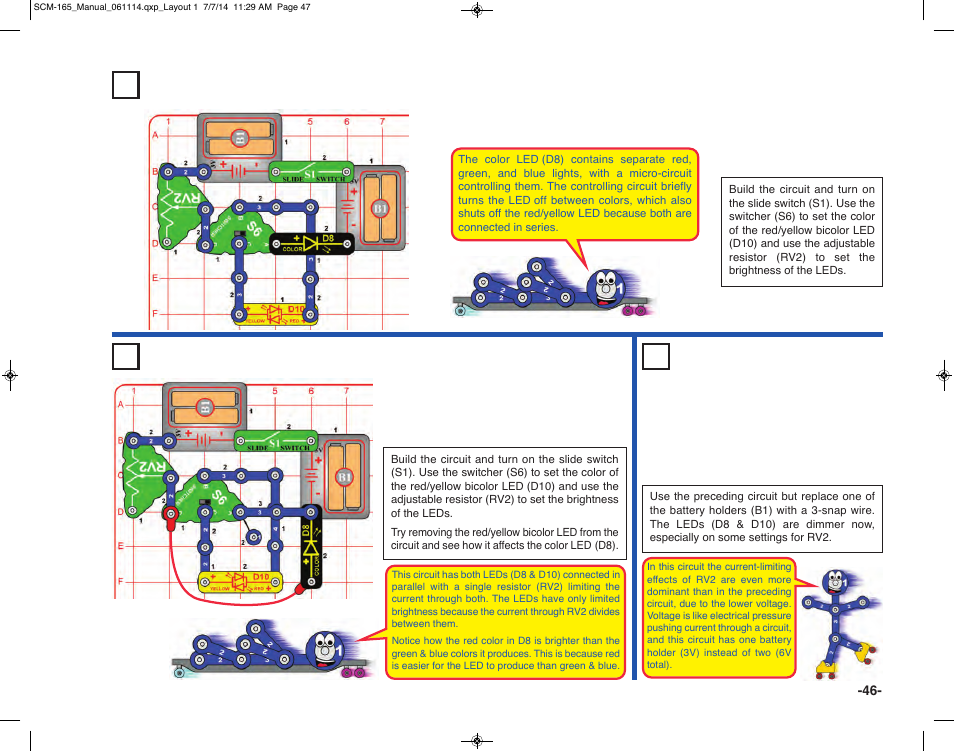 Juster, Project 74 two-way double brightness ad, Project 75 | Elenco Snap Circuits Motion User Manual | Page 47 / 84