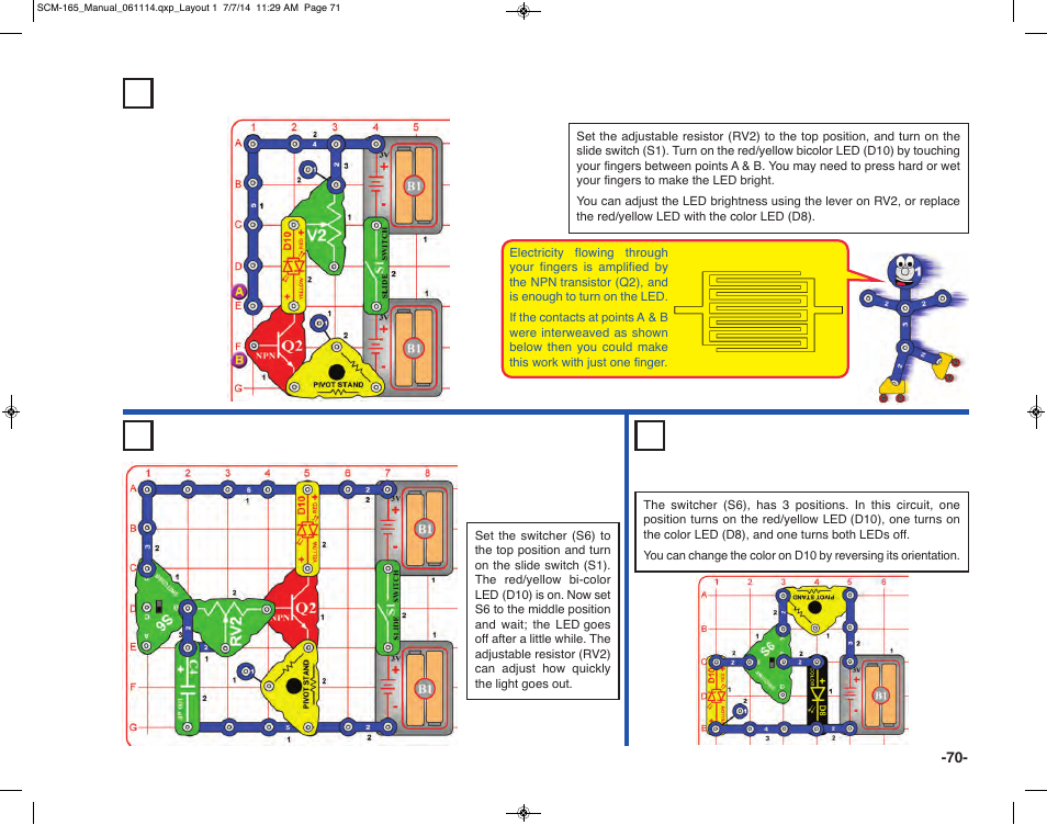 Project 144 finger touch light, Project 145 slow off light, Project 146 3-position switch | Elenco Snap Circuits Motion User Manual | Page 71 / 84