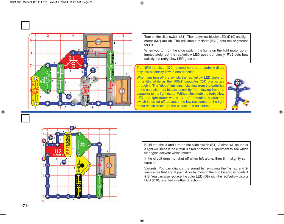 Project 147 one way electricity, Project 148 tilt sound & light | Elenco Snap Circuits Motion User Manual | Page 72 / 84