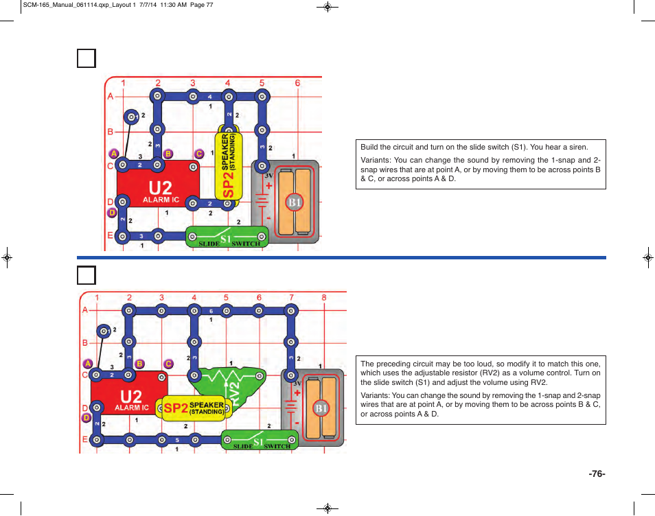 Project 158 loud sirens, Project 159 adjustable volume sirens | Elenco Snap Circuits Motion User Manual | Page 77 / 84