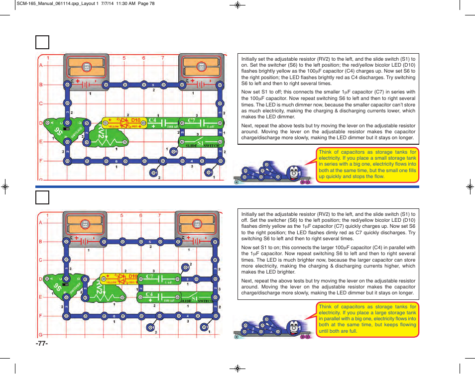 Project 160 capacitors in series, Project 161 capacitors in parallel | Elenco Snap Circuits Motion User Manual | Page 78 / 84