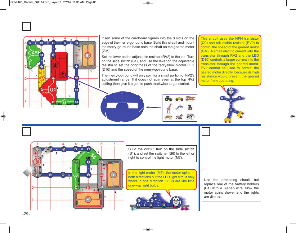 Project 164 transistor control | Elenco Snap Circuits Motion User Manual | Page 80 / 84