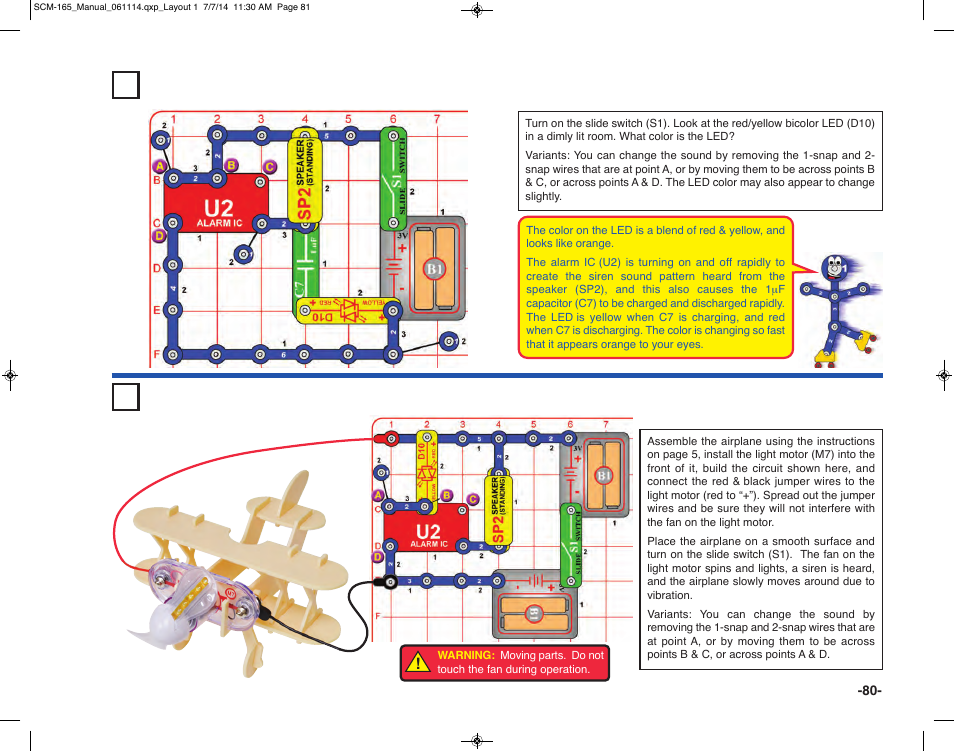 Project 168 light, sound, & flight, Project 167 orange light | Elenco Snap Circuits Motion User Manual | Page 81 / 84