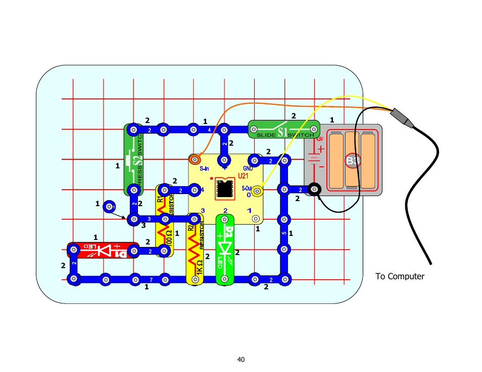 Project 8: counting and displaying events | Elenco Snap Circuits SnapMicro ® I Standard User Manual | Page 41 / 87