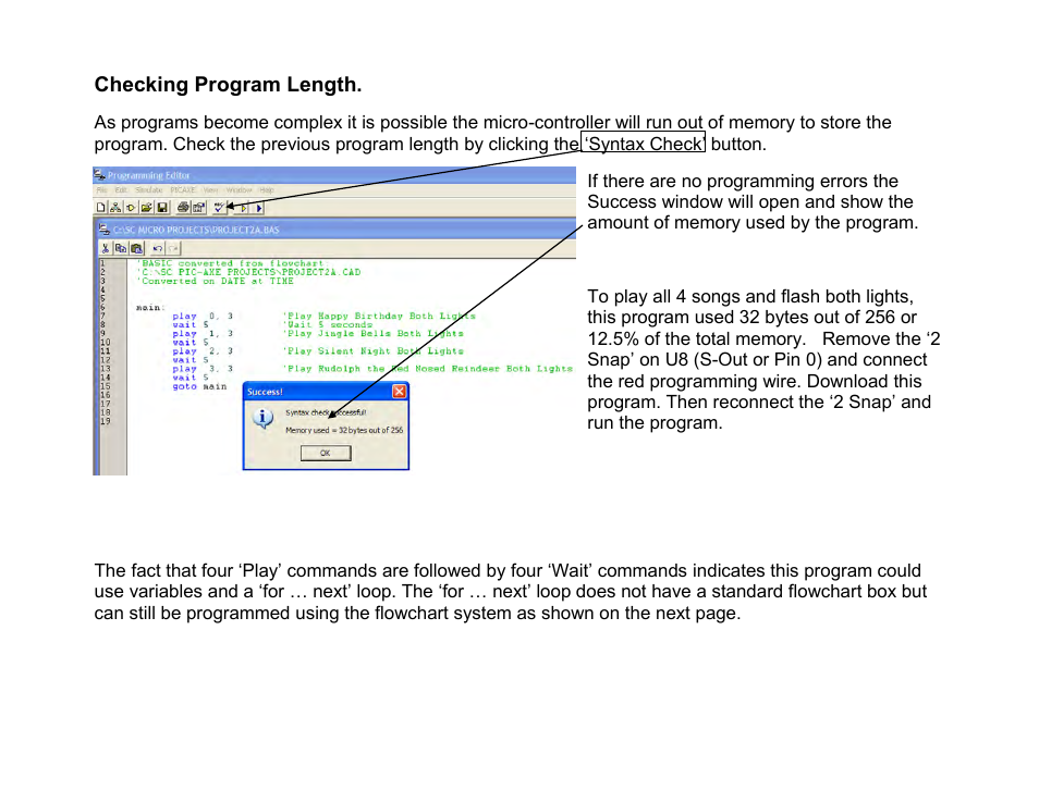 Checking program length | Elenco Snap Circuits SnapMicro I Deluxe ® User Manual | Page 28 / 86