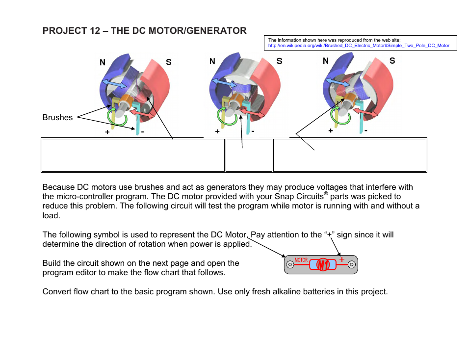 Project 12 – the dc motor/generator | Elenco Snap Circuits SnapMicro I Deluxe ® User Manual | Page 49 / 86