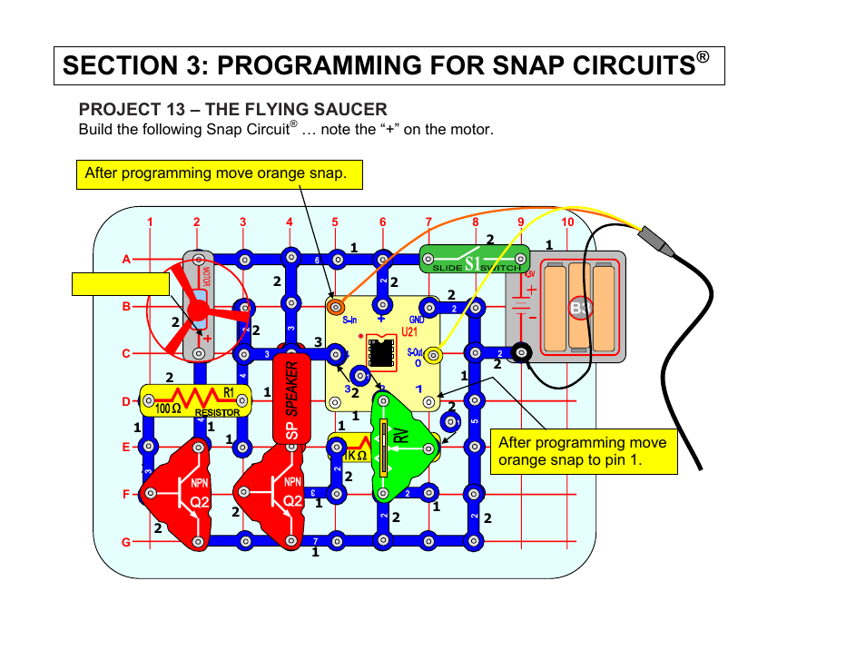 Project 13 – the flying saucer | Elenco Snap Circuits SnapMicro I Deluxe ® User Manual | Page 51 / 86