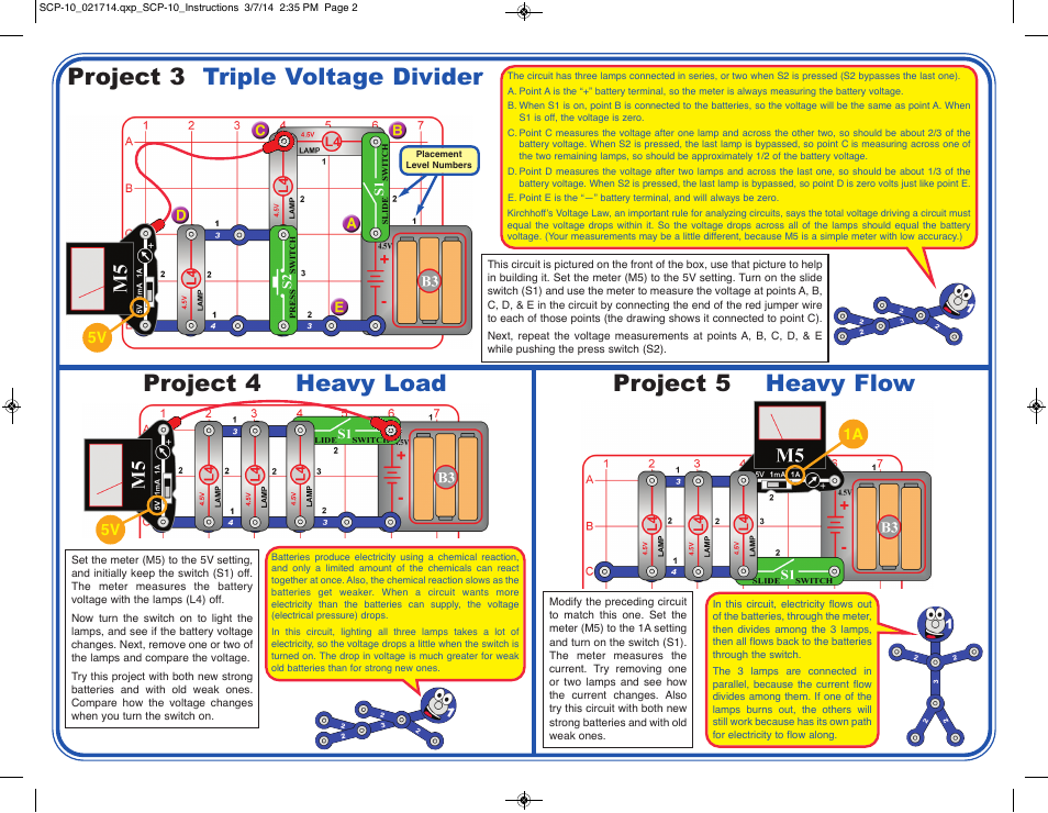 Project 4 heavy load, Project 3 triple voltage divider, Project 5 heavy flow | Elenco Basic Electricity User Manual | Page 2 / 4