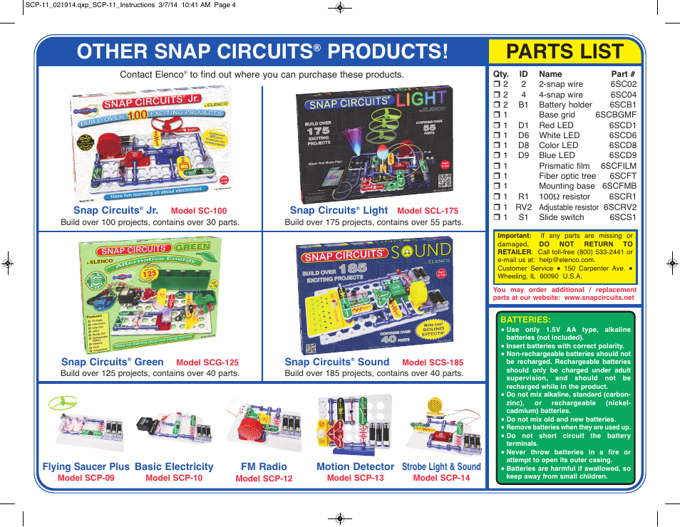 Other snap circuits, Products! parts list | Elenco LED Fun User Manual | Page 4 / 4