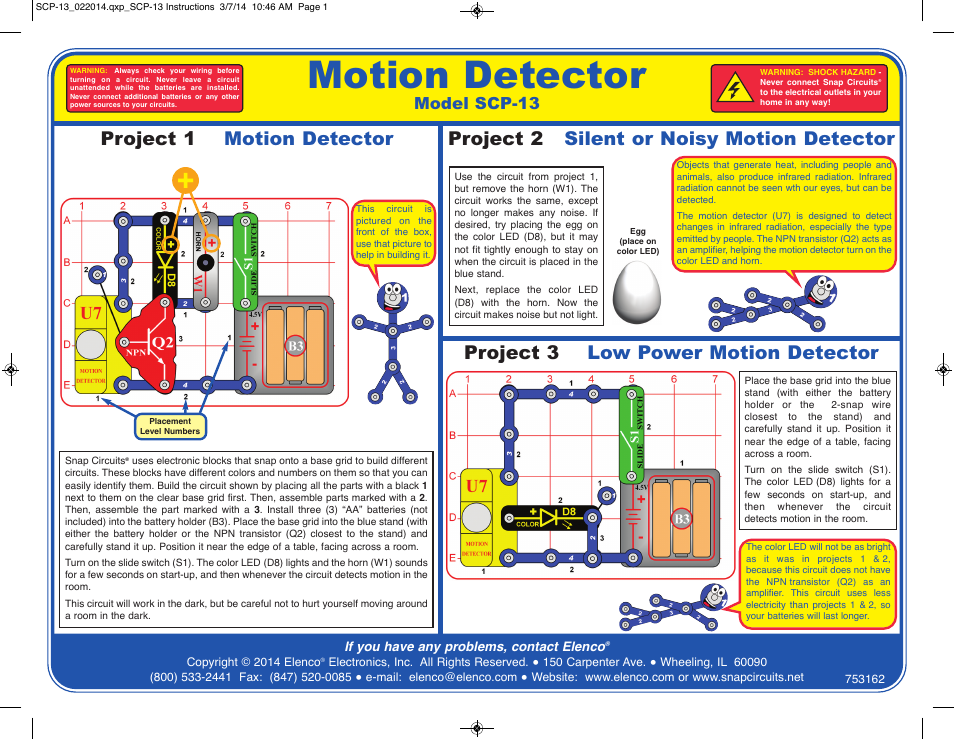 Elenco Motion Detector User Manual | 4 pages