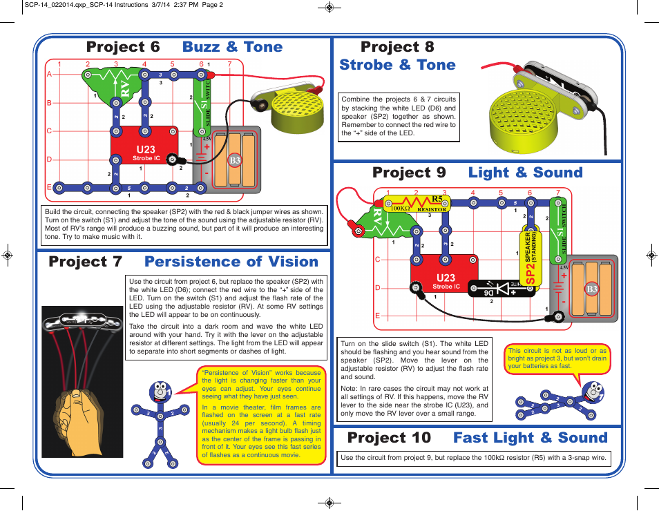 Project 7 persistence of vision, Project 8 strobe & tone, Project 9 light & sound | Elenco Strobe Light and Sound User Manual | Page 2 / 4