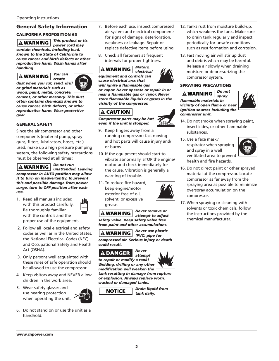 General safety information | Campbell Hausfeld HL5401 Series User Manual | Page 2 / 32