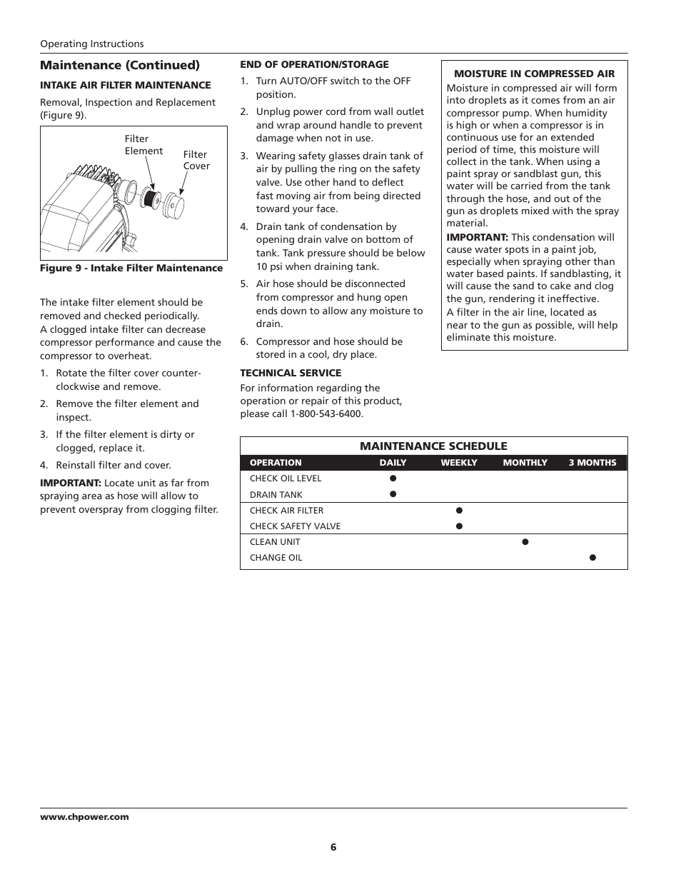 Maintenance (continued) | Campbell Hausfeld HL5401 Series User Manual | Page 6 / 32