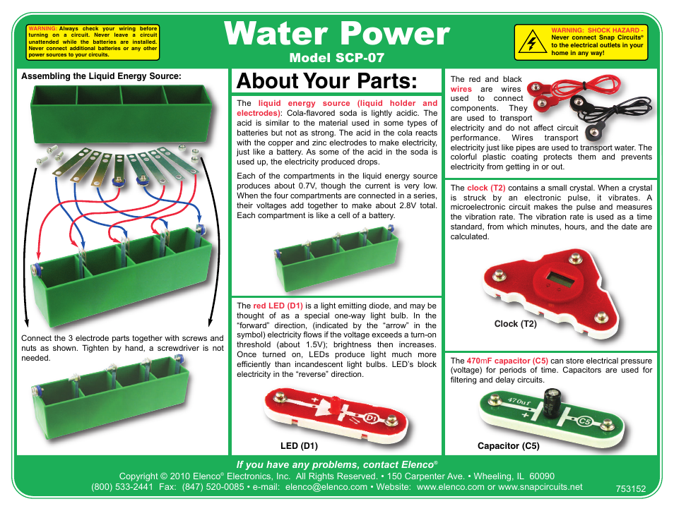 Elenco Snap Circuits Water Clock ® User Manual | 4 pages