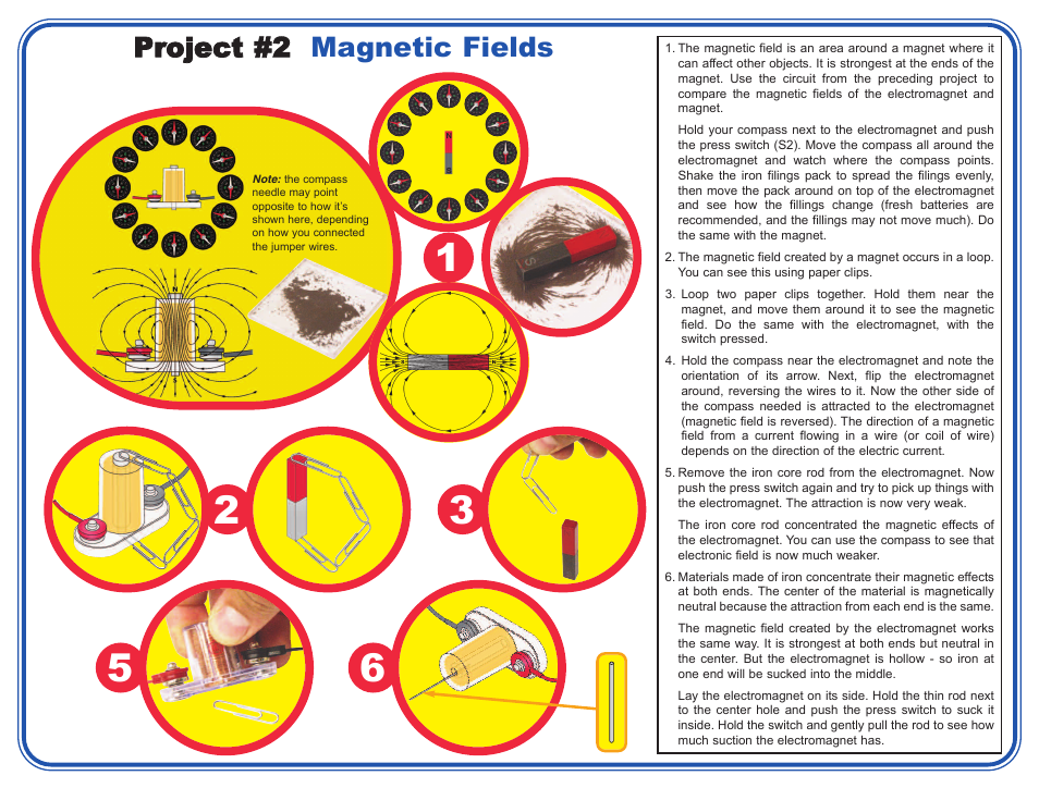 Project #2 magnetic fields | Elenco Snap Circuits Electromagnetism ® User Manual | Page 2 / 4