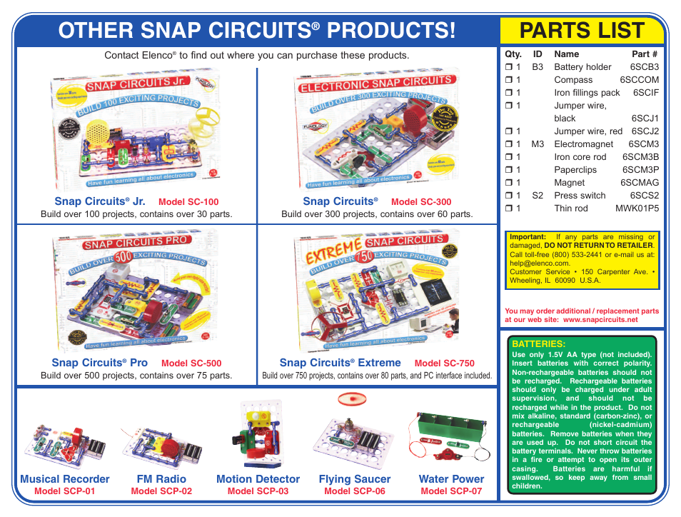 Other snap circuits, Products, Parts list | Elenco Snap Circuits Electromagnetism ® User Manual | Page 4 / 4