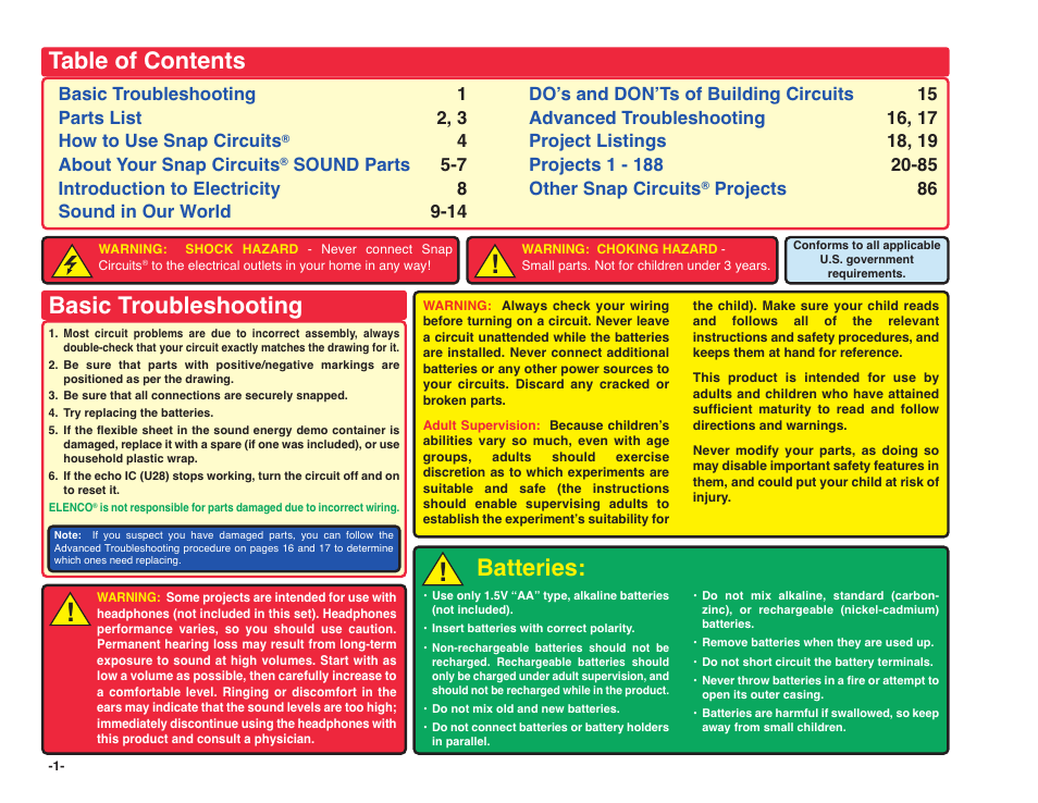 Elenco Snap Circuits SOUND ® User Manual | Page 2 / 88