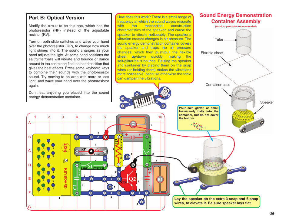 Sound energy demonstration container assembly, Part b: optical version | Elenco Snap Circuits SOUND ® User Manual | Page 27 / 88