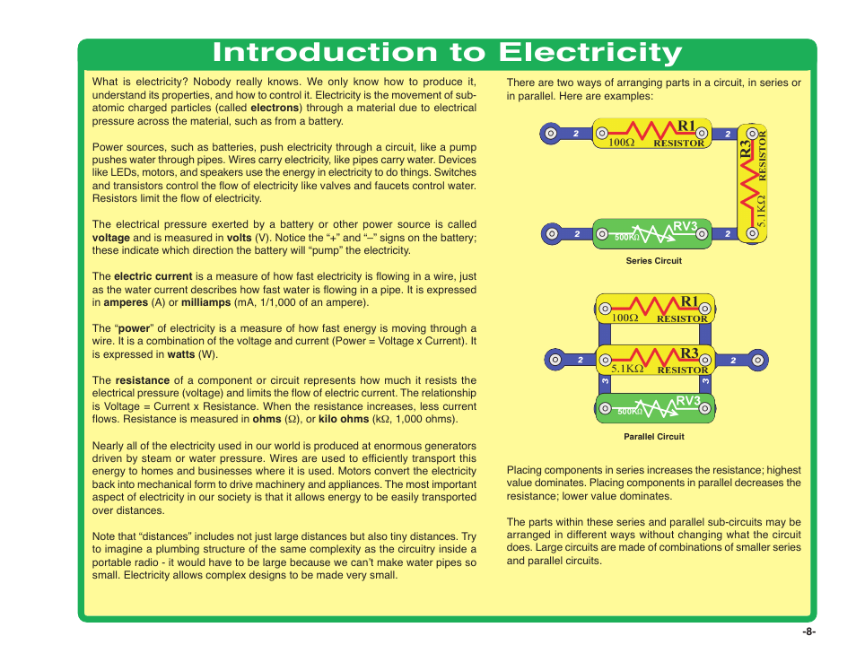 Introduction to electricity | Elenco Snap Circuits SOUND ® User Manual | Page 9 / 88