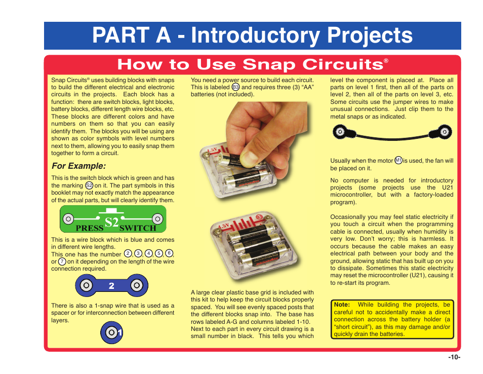 Part a - introductory projects, How to use snap circuits | Elenco Snap Circuits XP ® User Manual | Page 11 / 64